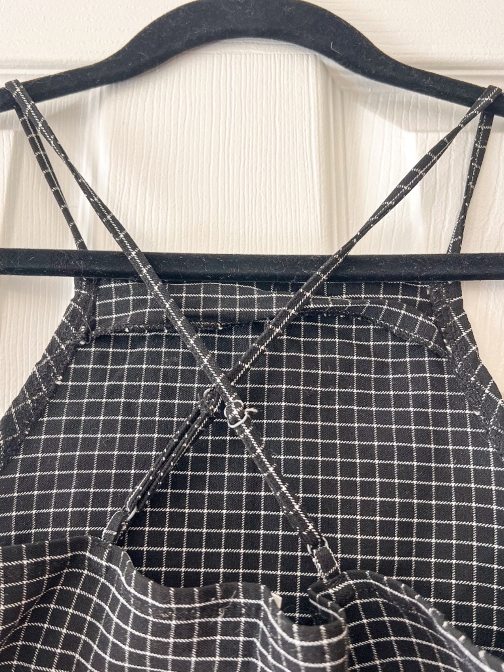 Garage Black Gingham Cropped Tank Top | Y2K Minimalist Strappy Open Back | Small - Picture 3 of 6